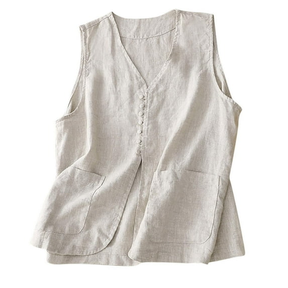 mihongmao Womens Coats Warm Winter Women's Denim Linen Waistcoat Trend Casual Denim Sleeveless Cardigan,Womens Tops Plus Size Gray L