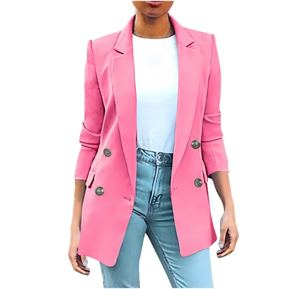mihongmao Womens Fall Tops Women's Solid Color Long Sleeved Lapel Suit Jacket Long Sleeved Small Suit Temperament Slim Top Jacket,Womens Tops Plus Size Pink XXL