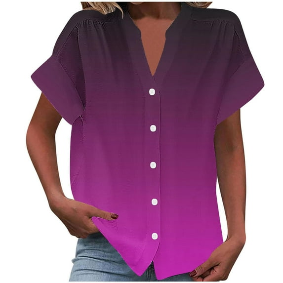 mihongmao Womens Long Sleeve Tops Fashion Women's Short Sleeved Solid Color Spring/summer Button Up Shirt Top,Womens Tops Clearance under $5 Purple XL