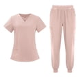 thumbnail image 1 of mihongmao Womens Scrubs Cozy Fit Short Sleeve Operating Room Nurse Suit Comfortable Elastic Breathable Set V Neck Tops Pink L, 1 of 6
