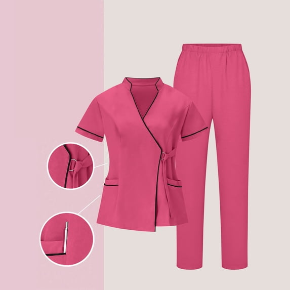mihongmao Womens Scrubs Wide Leg Cozy Fit Soft Cotton Black Medical Scrub Set for Nurses Nurses Sets Tunic Uniform Clinic V-Neck Protective Pants Set Hot Pink M