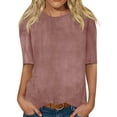 thumbnail image 1 of mihongmao Womens Tops Clearance Women's Fashion Solid Color Half Sleeves RoundNeck Casual Shirts Pullover Blouse, 1 of 6
