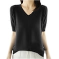 thumbnail image 1 of mihongmao Womens Tops Plus Size Women's Knitted Sweater Base Shirt Short Sleeved V-Neck Fashionable Top, 1 of 3