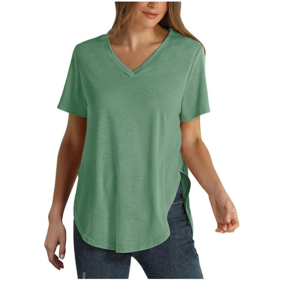 mihongmao Womens Tops Short Sleeve Summer Women's Fashion Solid V-Neck Short Sleeves Casual T-Shirt Top
