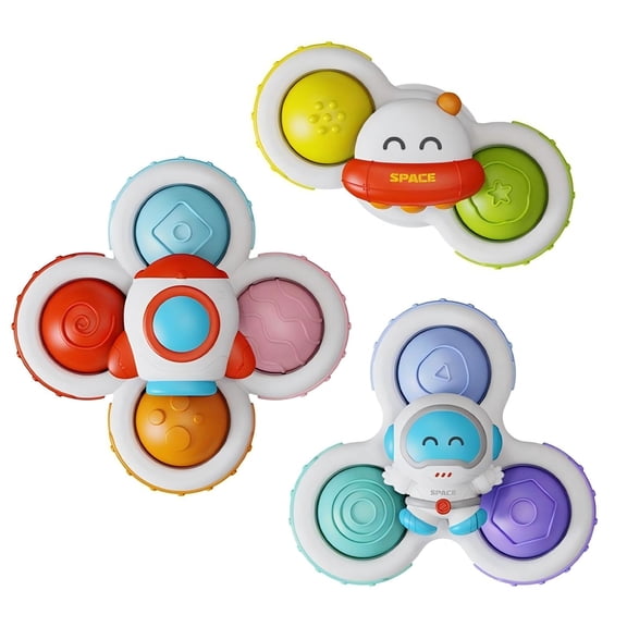 miiqii 3PCS Strong Suction Cup Fidget Rotating Sensory Bath Toys for Baby Christmas Stocking Stuffers, Airplane Car Travel Table & Window Toys for Toddler Boys and Girls, 1-3 Old