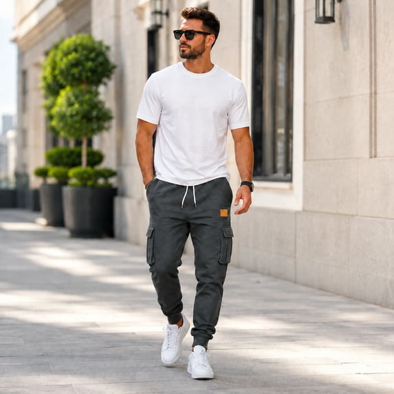 mikdeno Men's lightweight fleece Cargo Jogger Sweatpants, Sizes S-3XL