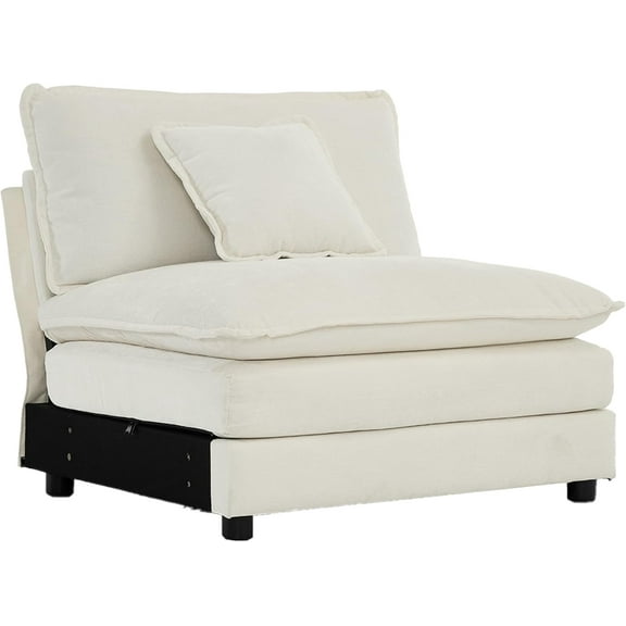 mikibama Armless Deep Seat 1 Seater Chenille Fabric Sofa, Free Combination to Make Multiple Seats of Sofas, Beige