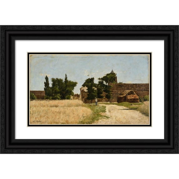 Émile Barau 18x12 Black Ornate Wood Framed Double Matted Museum Art Print Titled - Summer in Champagne (1885)