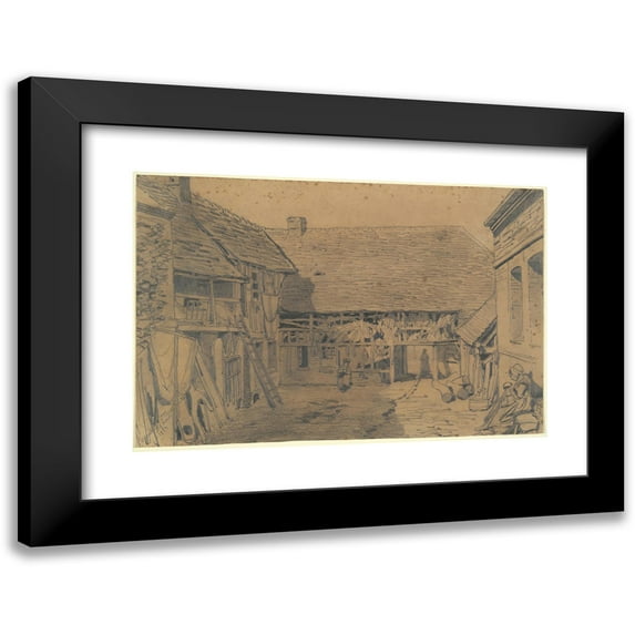 Émile Frédéric Nicolle 24x18 Black Modern Framed Museum Art Print Titled - Barnyard Scene (1862)