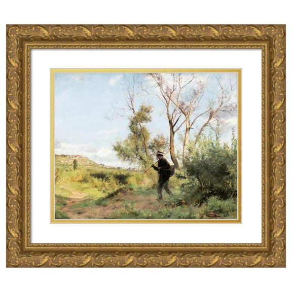 Émile Friant 17x15 Gold Ornate Wood Frame and Double Matted Museum Art Print Titled - A Wood-Line (Portrait of Pere Pidole) (1885)