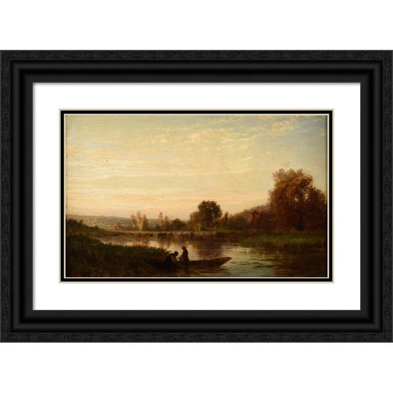 Émile Lambinet 14x11 Black Ornate Wood Framed Double Matted Museum Art Print Titled: Landscape with Rivers (1856)