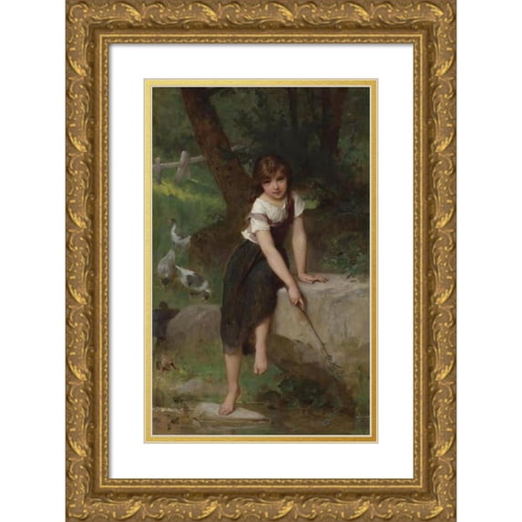 Émile Munier 11x14 Gold Ornate Wood Frame and Double Matted Museum Art Print Titled - Goose Girl (1893)