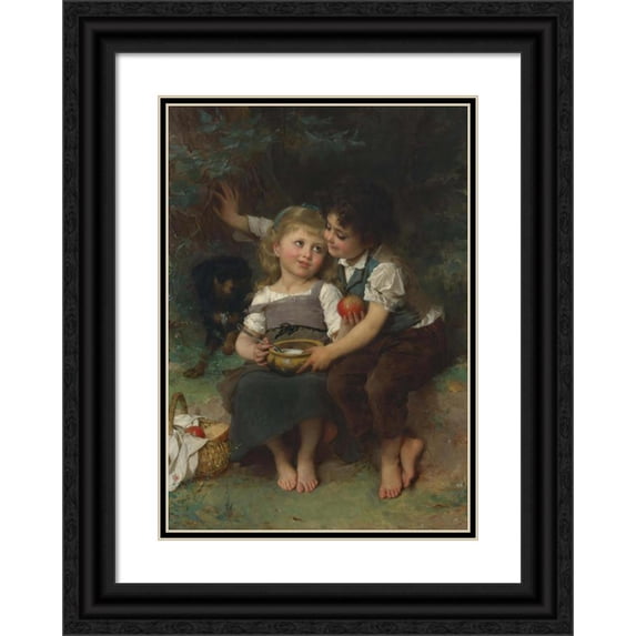 Émile Munier 18x24 Black Ornate Framed Double Matted Museum Art Print Titled: The Milk Bowl (1881)