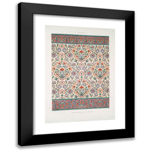 Émile Prisse d'Avennes 11x14 Black Modern Framed Museum Art Print Titled - Arabesques; Mural Earthenware of a Kiosk (16th Century) (1877)