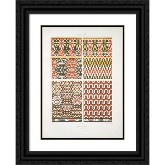 Émile Prisse d'Avennes 11x14 Black Ornate Wood Framed Double Matted Museum Art Print Titled: Arabesques; Wall Mosaics (12th. and Xivth. Centuries) (1877)