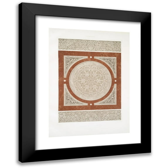 Émile Prisse d'Avennes 14x18 Black Modern Framed Museum Art Print Titled - Arabesques; Mosque of Qaouam El-Dyn; Marble Friezes and Rosette (18th Century) (1877)