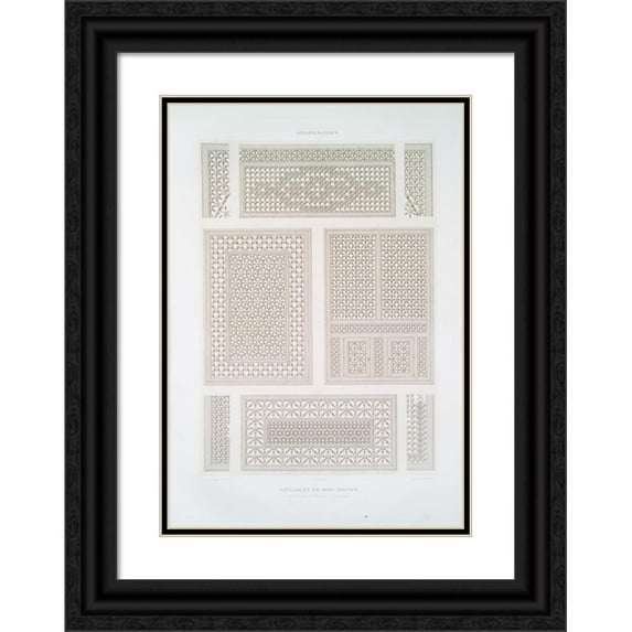 Émile Prisse d'Avennes 14x18 Black Ornate Wood Framed Double Matted Museum Art Print Titled - Fragment of a Moorish Ceiling (18th Century) (1877)