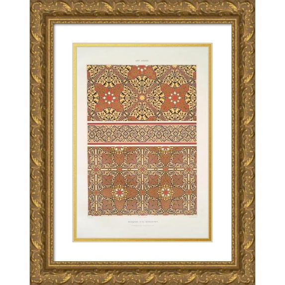 Émile Prisse d'Avennes 14x18 Gold Ornate Wood Frame and Double Matted Museum Art Print Titled - Arabesques; Mosque of El-Bordeyny; Arabesques of Small Ceilings (1877)