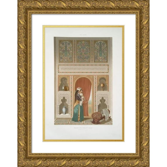 Émile Prisse d'Avennes 14x18 Gold Ornate Wood Frame and Double Matted Museum Art Print Titled - House Sidi Youcouf Adami; Nanny Chamber (1877)