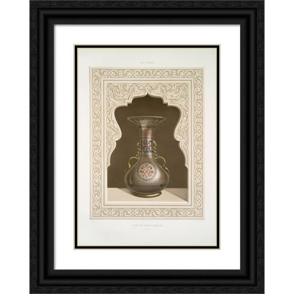 Émile Prisse d'Avennes 18x24 Black Ornate Framed Double Matted Museum Art Print Titled: Enamelled Glass Vase (16th Century) (1877)