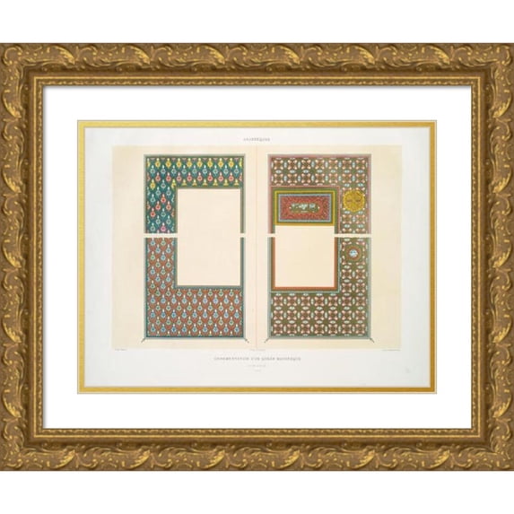 Émile Prisse d'Avennes 24x19 Gold Ornate Framed and Double Matted Museum Art Print Titled - Arabesques; Ornementation of a Moorish Qoran (18th Century); 4 and 14 (1877)