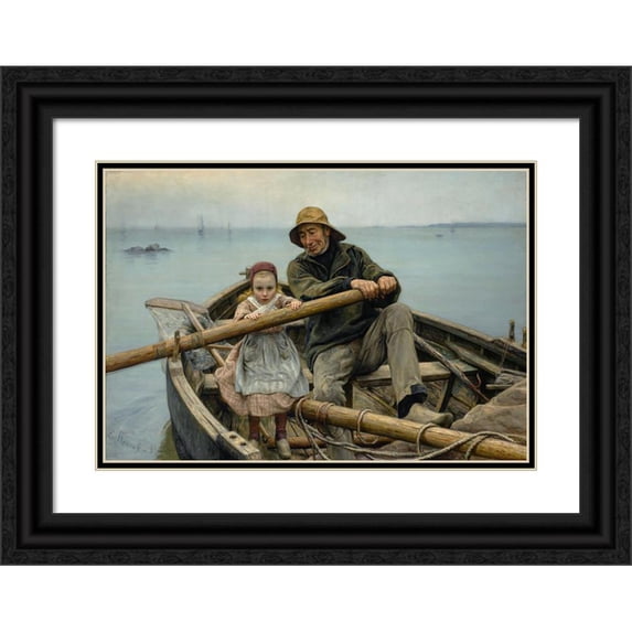 Émile Renouf 14x11 Black Ornate Wood Framed Double Matted Museum Art Print Titled: Un Coup De Main (The Helping Hand) (1881)