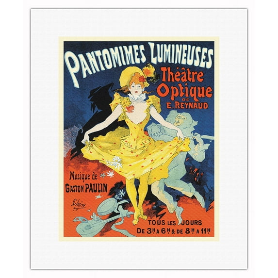 Émile Reynaud’s Pantomines Lumineuses at The Théâtre Optique Paris - Vintage Film Movie Poster by Jules Chéret c.1892 - Fine Art Rolled Canvas Print (Unframed) 11in x 14in