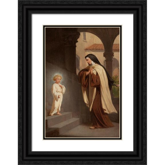 Émile Vernet-Lecomte 17x24 Black Ornate Framed Double Matted Museum Art Print Titled: Jesus Appears to Saint Therese (1866)