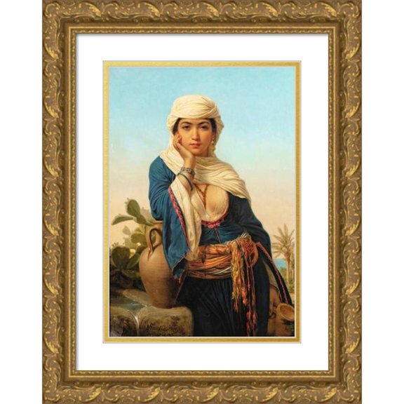 Émile Vernet-Lecomte 18x24 Gold Ornate Framed and Double Matted Museum Art Print Titled - Rebecca at the Well (1869)