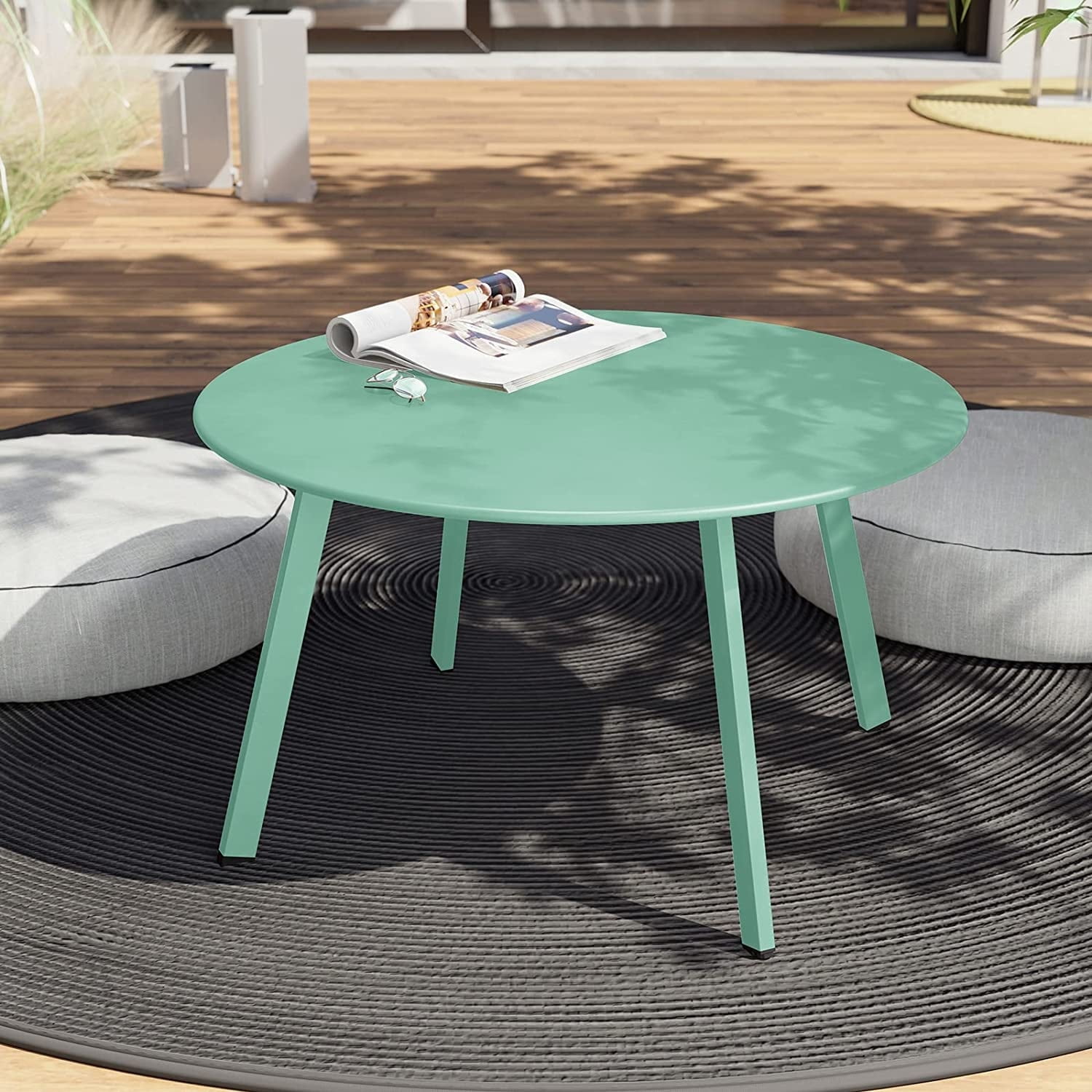 milemont Patio Round Steel Patio Coffee Table, Weather Resistant