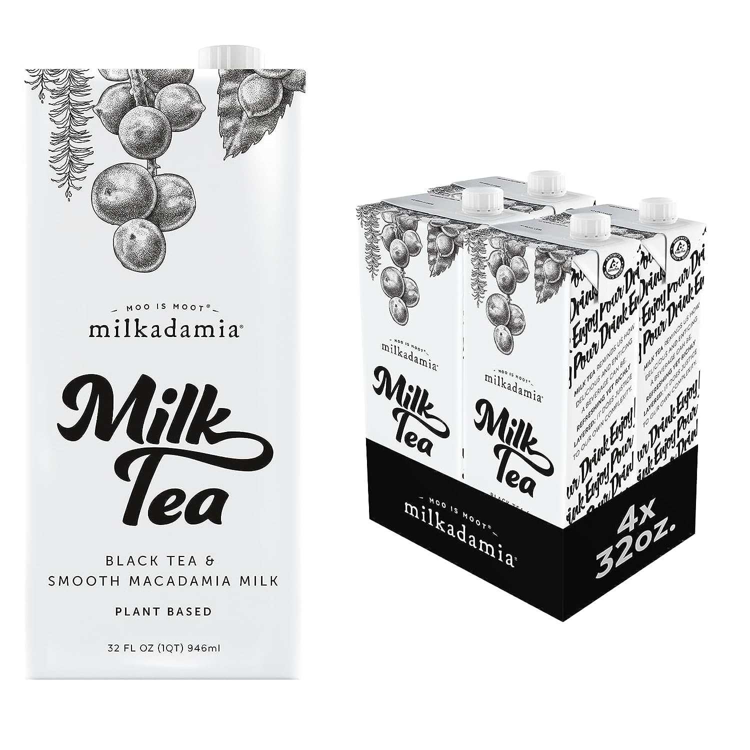 milkadamia Milk Tea - 32 Fl Oz (Pack of 4) - Plant Based Tea