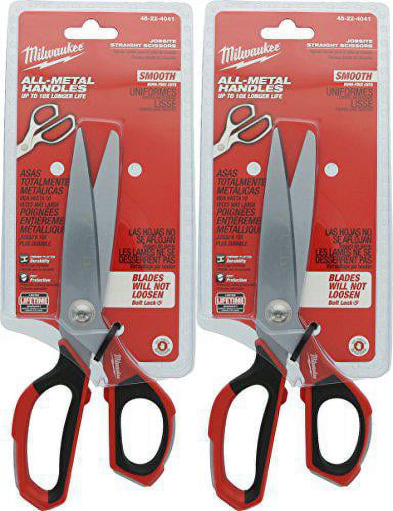 Milwaukee 48-22-4041 Iron Carbide Core Large-Looped Straight Jobsite  Scissors w/ Onboard Ruler Markings and Index Finger Groove 