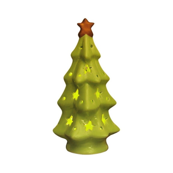 mimilili Ceramic Christmas Tree Tabletop Decoration with LED Light Up Feature and Star Topper for Christmas Home Decor Display Christmas Gifts