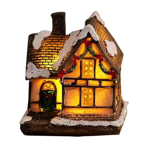 mimilili Lighted Christmas Village House Figurine Resin Holiday Tabletop Decoration with LED for Home Office Display