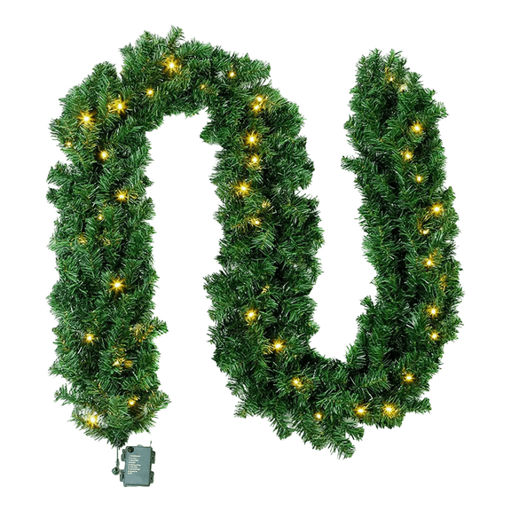 mimilili Prelit Artificial Christmas Garland with Built In LED Lights for Indoor and Outdoor Holiday Decoration Use Battery Operated