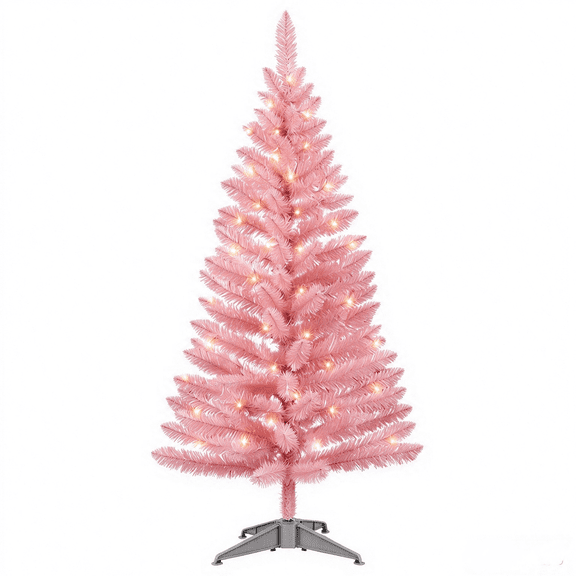 Cowin 4ft Artificial Christmas Tree,Pre-lit Tinsel Pine Spruce Tree, Small Xmas Tree for Home, Office and Party,Pink