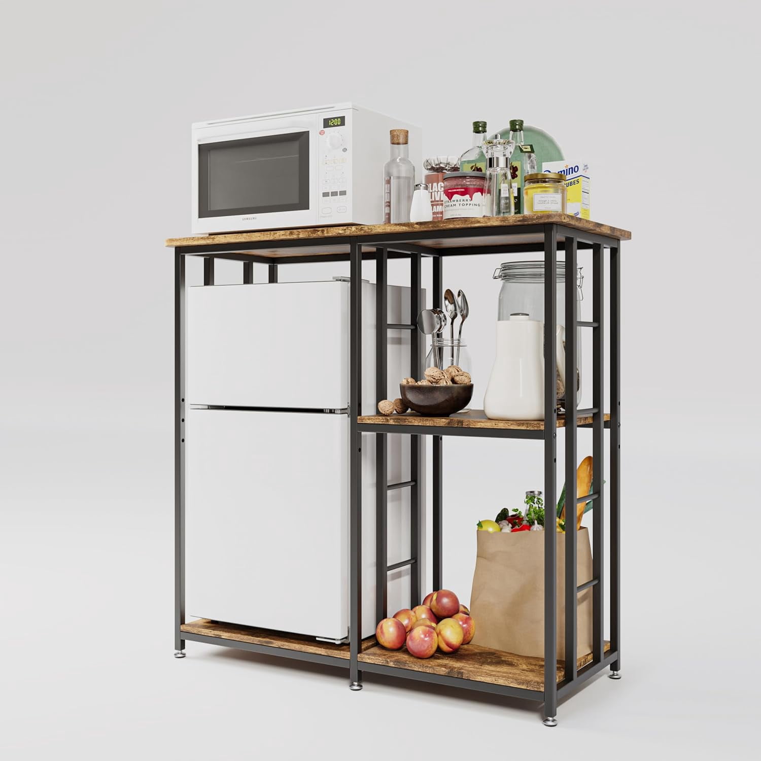 mini Fridge Stand with Storage,Coffee bar with mini Fridge Space,Cabinet with Storage,bar Cabinet with Fridge,Microwave Stand,Bakers Rack for Dorm Kitchen