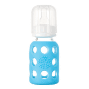 Lifefactory Lf110000c4 4-oz. Glass Baby Bottle With Silicone Sleeve, Stage 1 Nipple, Stopper, And Cap [sky]