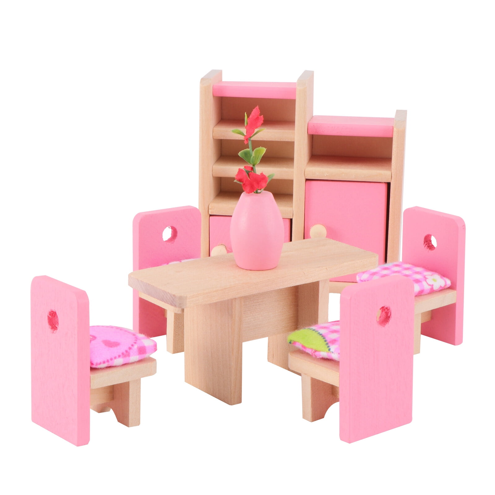 mini house Dining Room Wooden Furniture Set Table+Chair+Display Unit