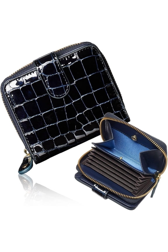 mini type Bi-Fold Wallet wallet Leather made by MASINI in  Cowhide ART.Stain Glass Women's Elegant, easy-to-use and beautiful In  box (Navy)