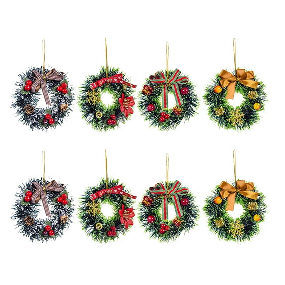 mini wreath 8Pcs Christmas Garland Mini Wreath Christmas Garland Wreath Pendants for Decor Random Style(4.72X4.72X0.39Inch)