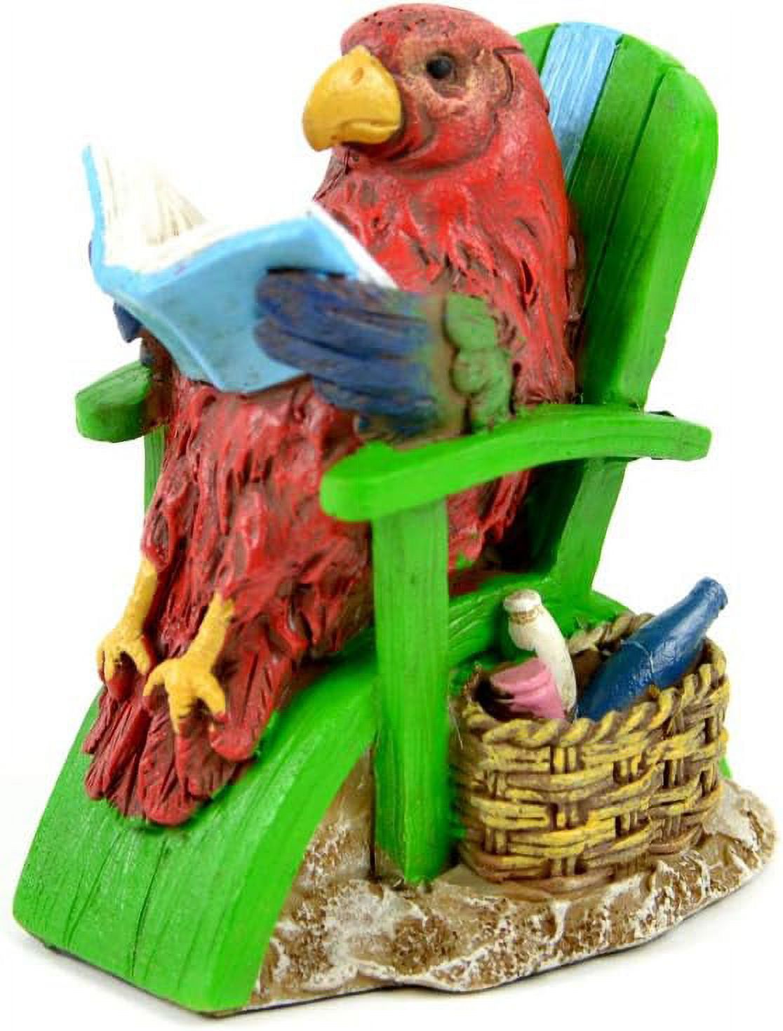 Beach Parrot Sitting Reading, 2.75 x 2.25 - Miniature Fairy Garden