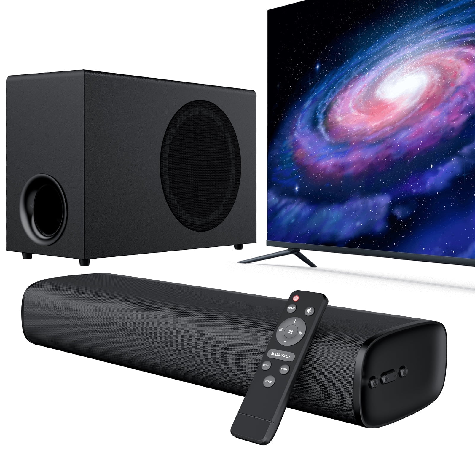 Upgraded Bluetooth Sound Bar for TV with Subwoofer, Deep Bass, ARC/Optical/AUX/Bluetooth Connect, Surround Sound System 