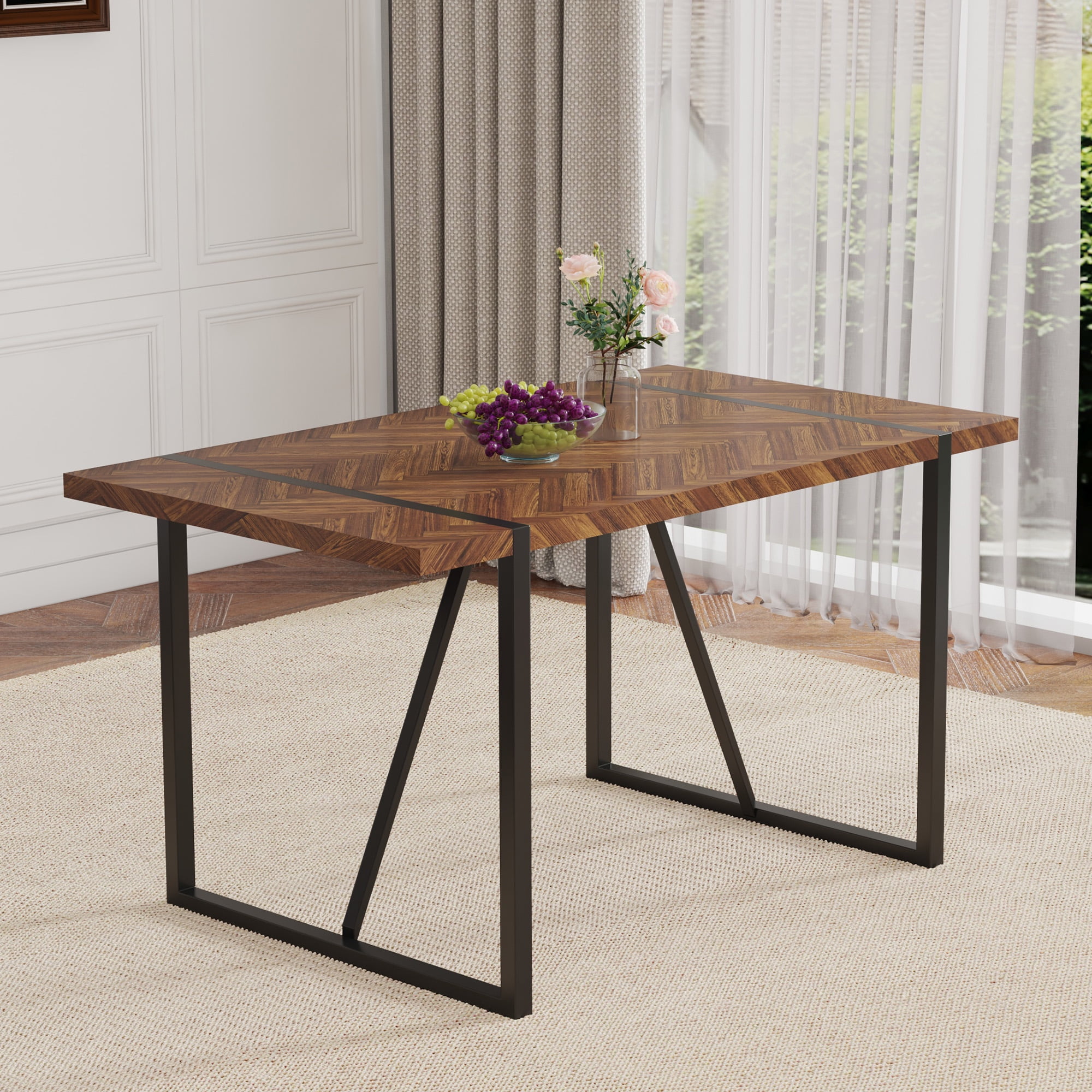A minimalist retro rectangular dining table with a specially textured ...