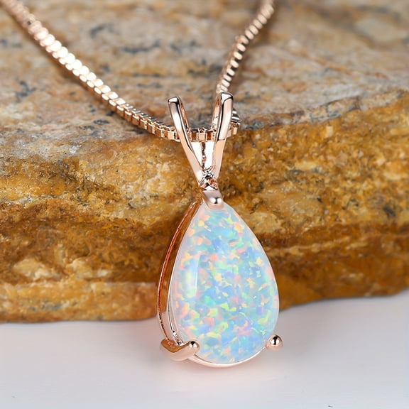 The minimalist water drop pearl three-claw pendant necklace for any occasion, perfect for everyday wear, parties and exude light luxury charm to women.,-Rose Gold Opal