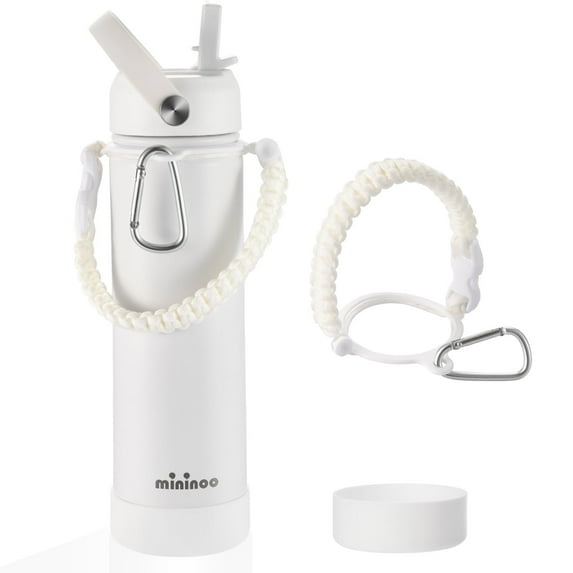 Mininoo 24 oz Insulated Stainless Steel Water Bottle with Straw Lid, Paracord Handle, BPA-Free(White)