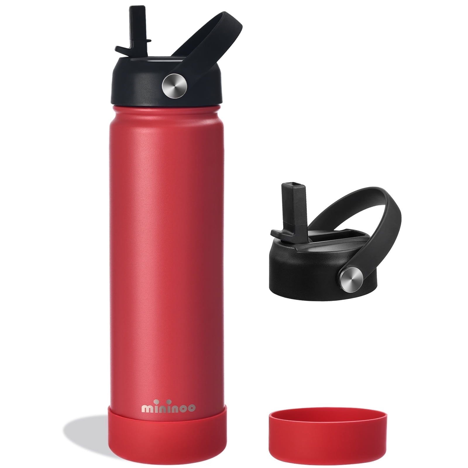 Mininoo 24 oz Insulated Stainless Steel Water Bottle with Straw Lid, Ceramic-Lined, BPA-Free, Red