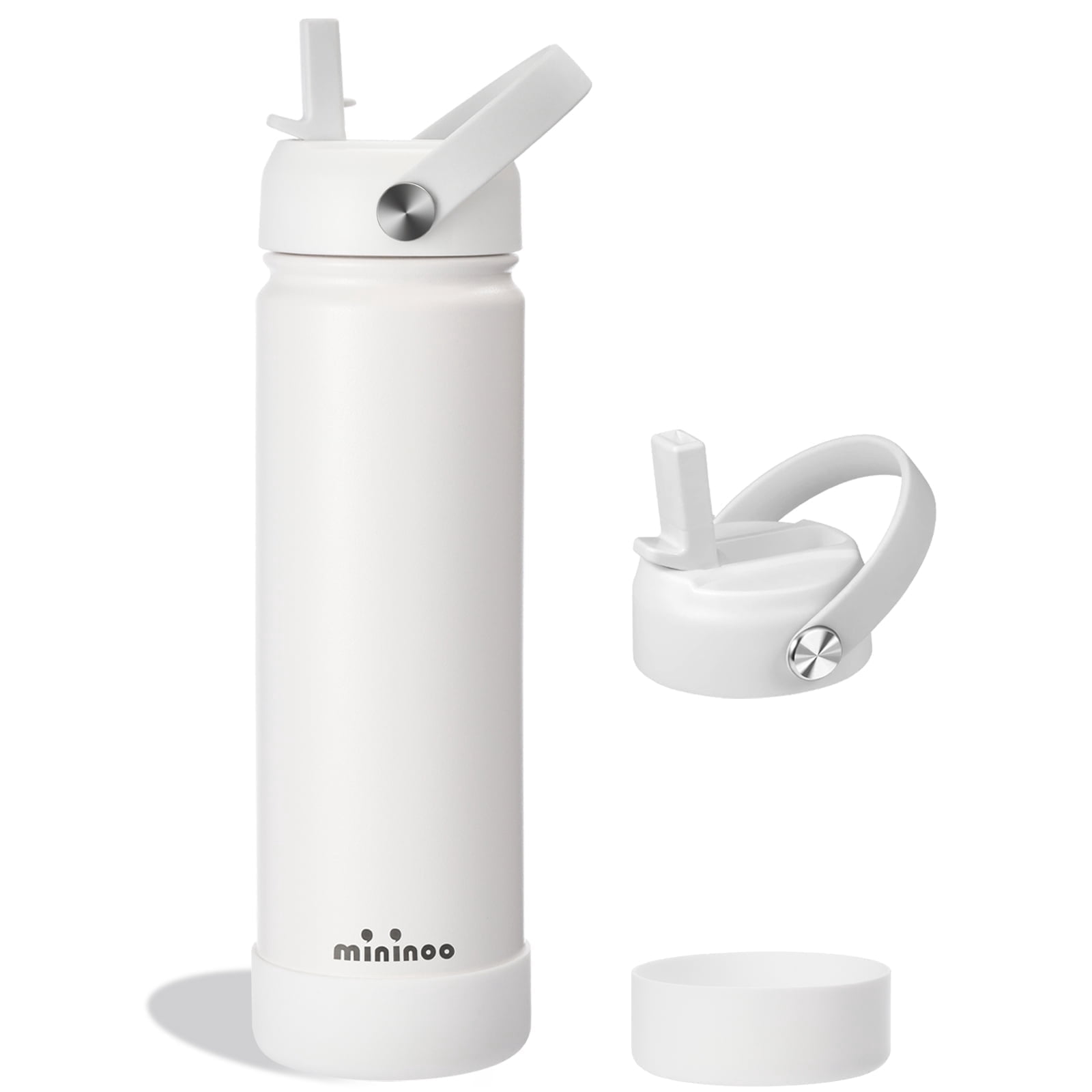 Mininoo 24 oz Insulated Stainless Steel Water Bottle with Straw Lid, Ceramic-Lined, BPA-Free, White