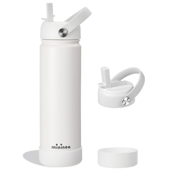 Mininoo 24 oz Insulated Stainless Steel Water Bottle with Straw Lid, Ceramic-Lined, BPA-Free, White