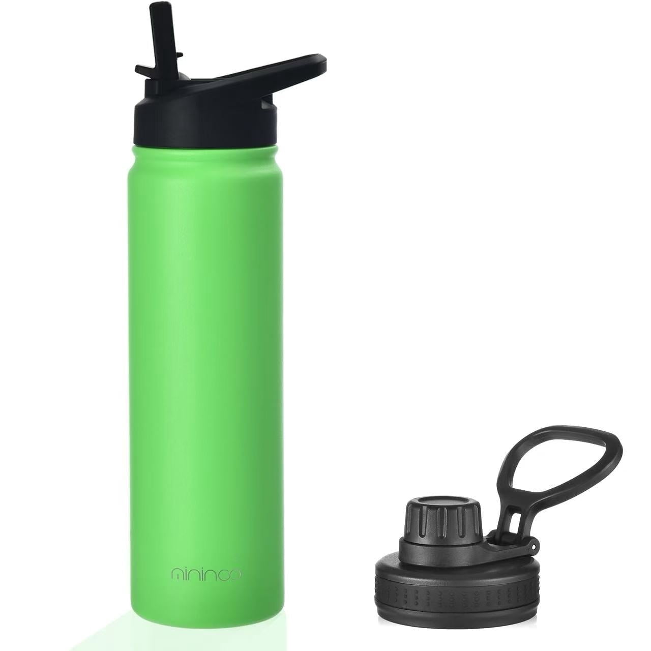 Mininoo 24 oz Insulated Stainless Steel Water Bottle with Straw Lid, Green